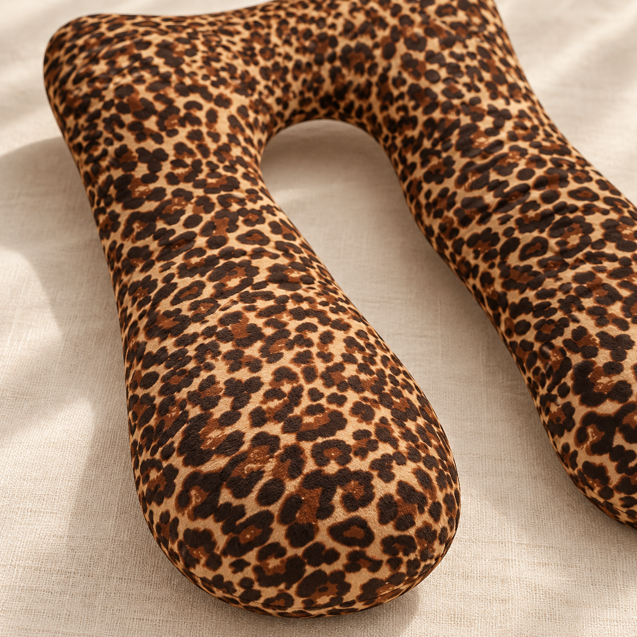 Close-up of the leopard pillow’s soft fabric